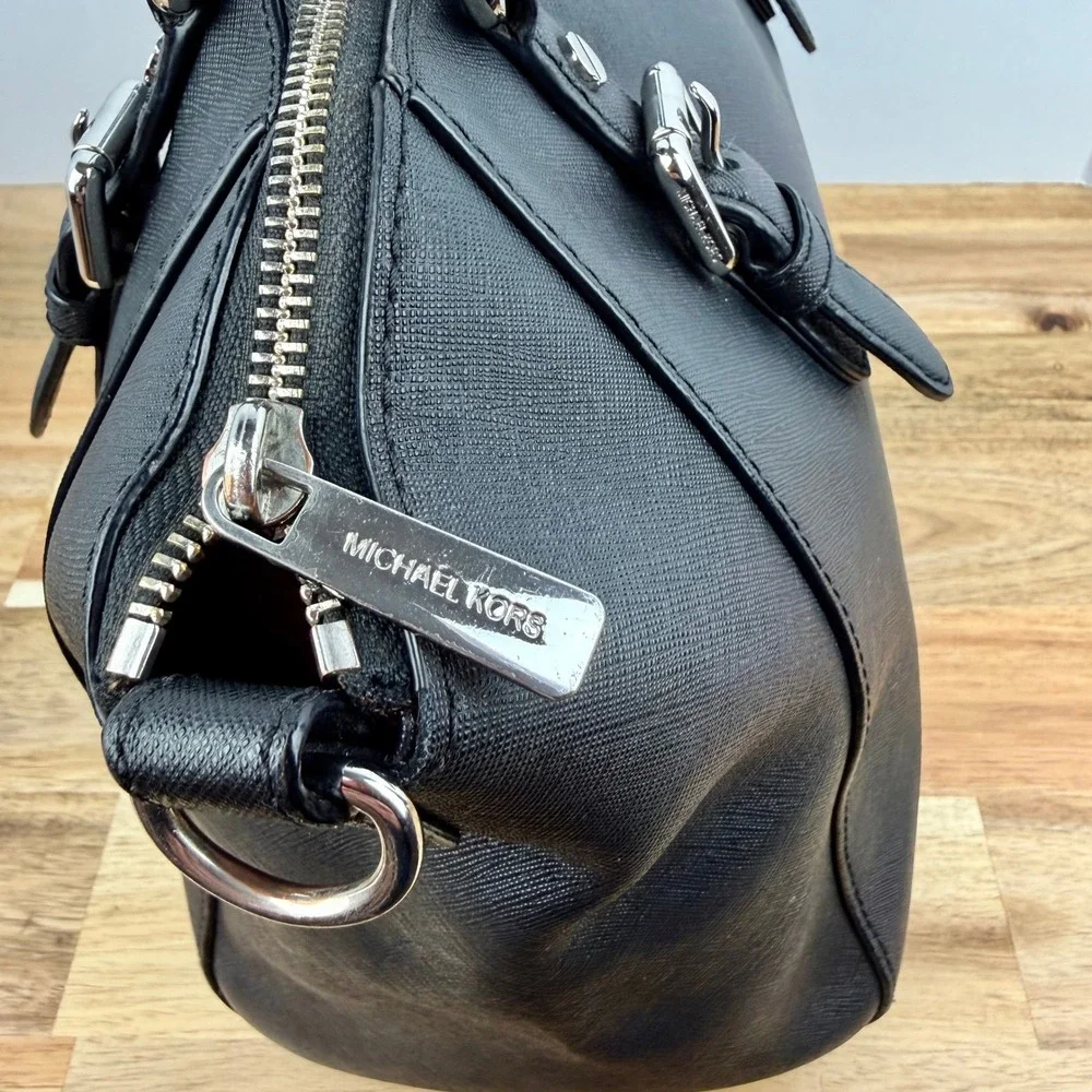 Michael Kors Ciara Satchel Black Saffiano Leather Silver Hardware Handbag